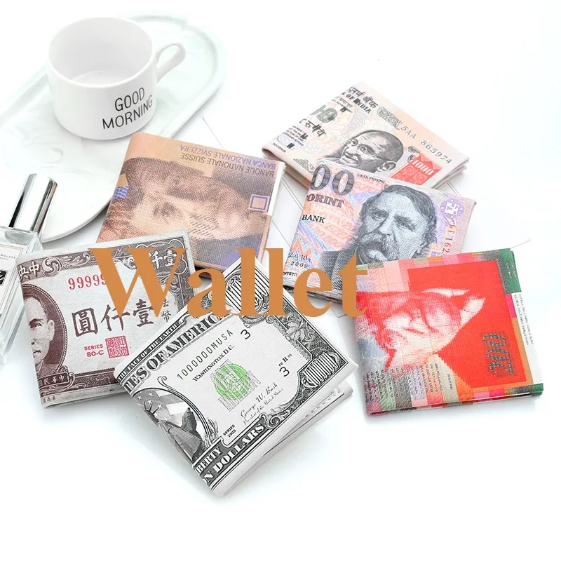 Creative Short Print Pattern Wallet,Simple Fashion USD-Trump E-uro Coin Pattern Bank Note PU Wallet,Personalized Gift Men Women