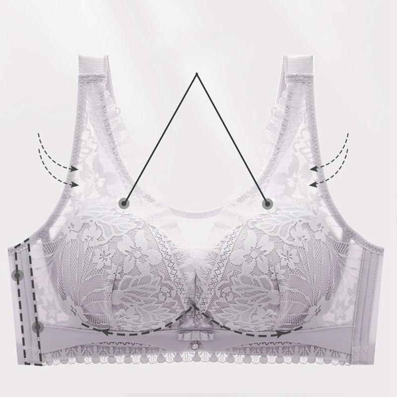 Pregnant Women New Large Size Solid Color Nursing Bra Women's Triangle Lace Pattern Sexy Mesh Transparent Gathered Underwear