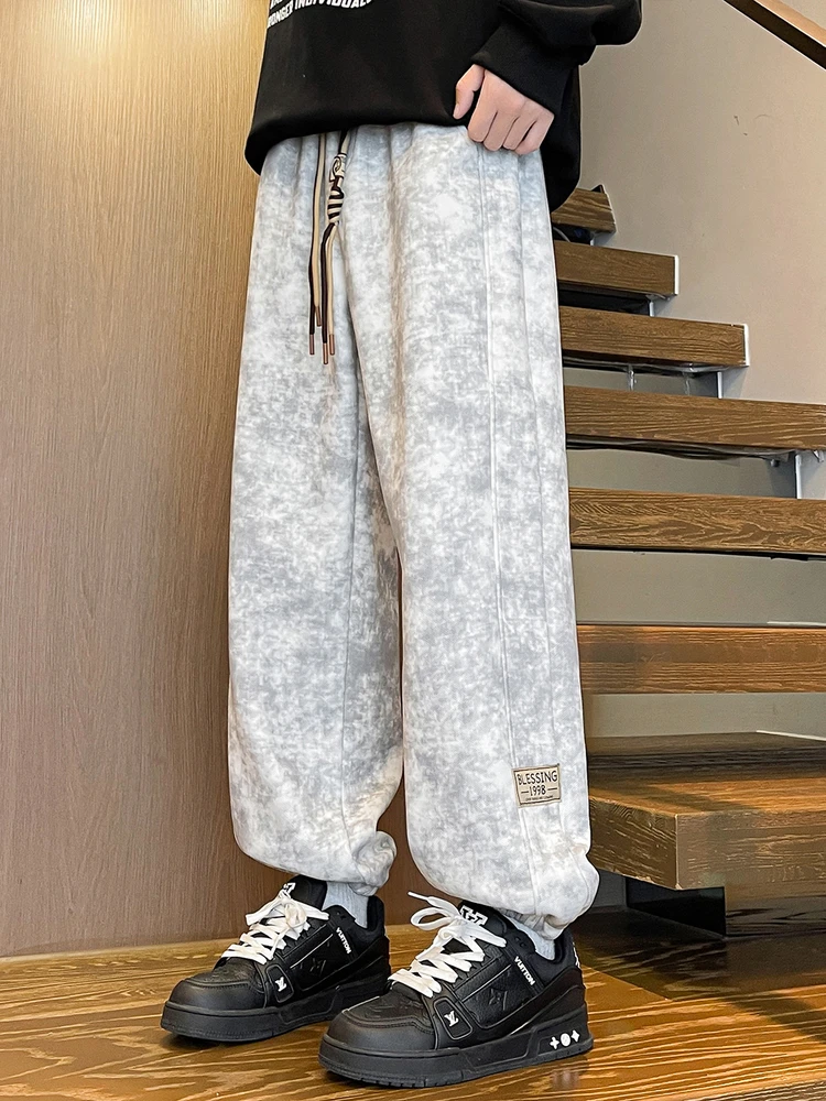 

Thiened Fce Dstring Trousers Men's plus Size Elastic Spor Winter Pants Loose Fit Casual Sweatpants Polyester Fiber