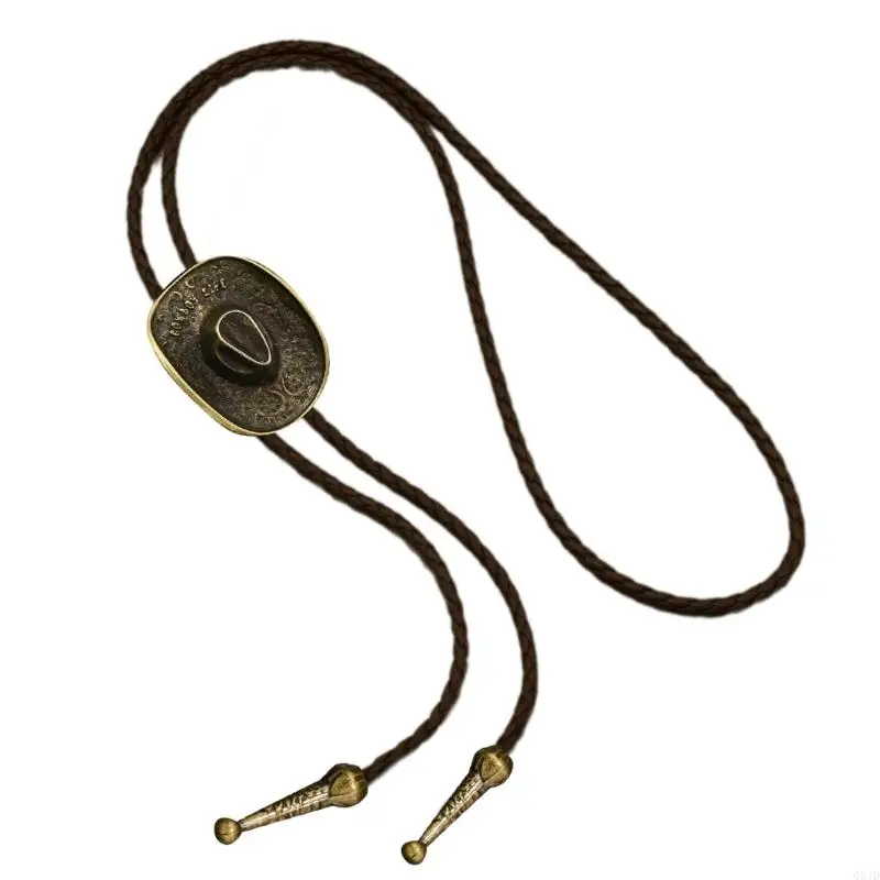 Cowboy Hat Design Bolo Tie Necklace With Alloy Star Charm Soft PU Cord Unisex Fashion Accessory Western Themed Necktie