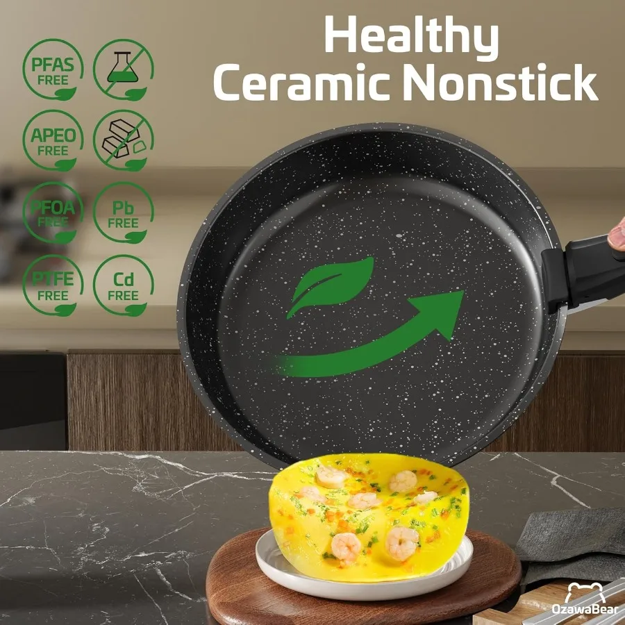 23 Pcs Pots and Pans Set Non Stick Ceramic Cookware Set Non Toxic with Detachable Handles for Healthy Cooking Induction Compati