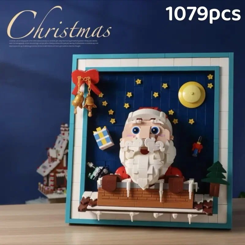 New Winter Santa Claus Christmas Photo Frame Building Blocks Famous Painting Bricks Home Decoration Model Assembly Toys Kid Gift