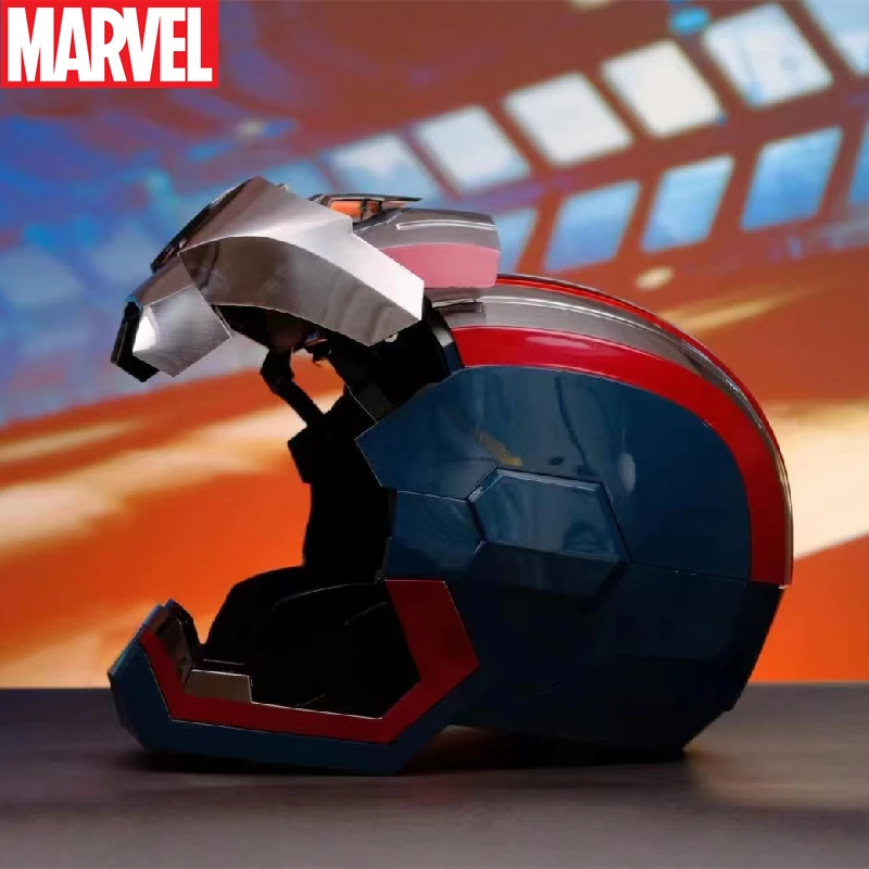 

2023 Marvel Blue Iron Patriot Cosplay Helmet 1:1 MK5 LED War Machine Electric Helmet Open Close English Voice Remote Control Toy