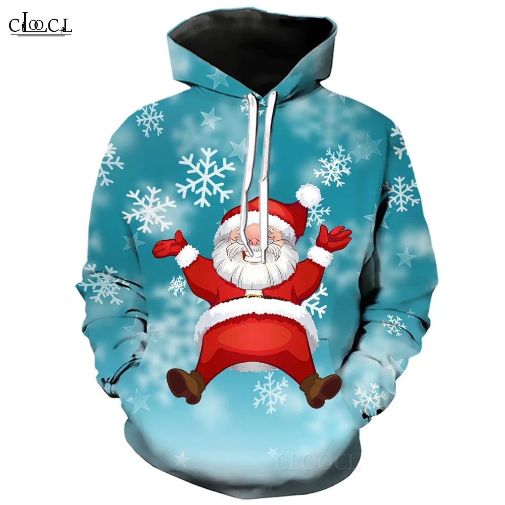 

CLOOCL Men Hoodies Sweatshirts Loose Casual Street Wear Beautiful Snow and Happy Santa Claus Graphic Printed Hooded Pullover