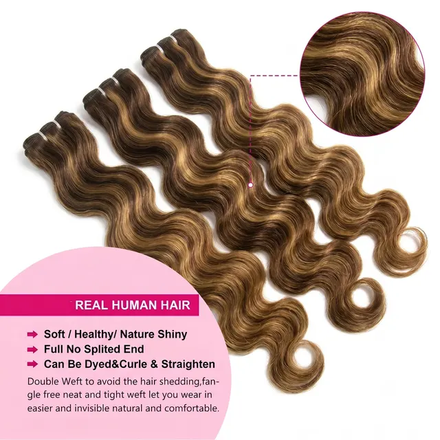 30 40 Inch 16A Highlight Ombre Body Wave Bundles 100% Human Hair Brazilian Pure Human Hair 2 3 4 PCS Colored 4/27 Weave Raw Hair Bundles Extensions For Women 2