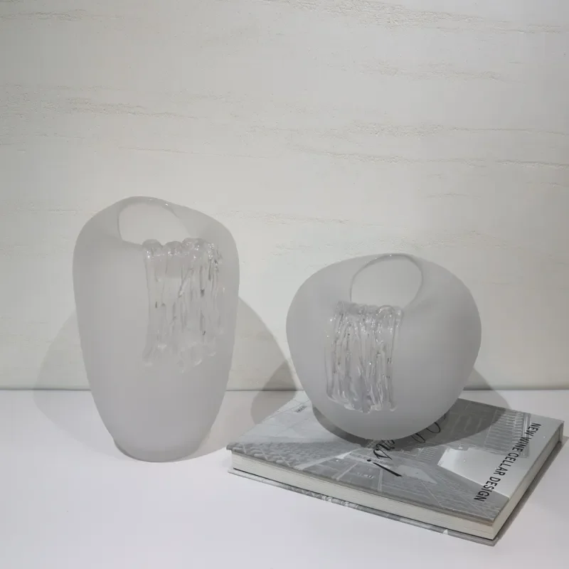 Modern Minimalist Frosted Glass Vase Flat Bottle Home Decor Sandblasted Flower Arrangement for Living Room Table Centerpiece