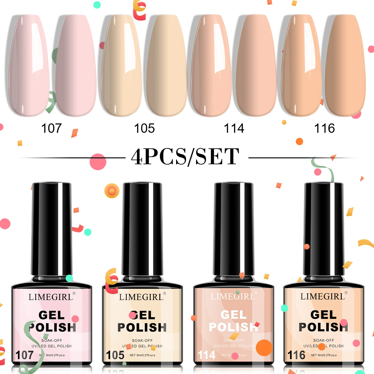 

LIMEGIRL 4Pcs/Set Gel Nail Polish Glitter Pink UV LED Semi-Permanent Gel Soaked Varn Nail Art DIY Manicure Nail polish Kit