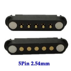 2A Magnetic Pogo Pin Connector 5 Positions Pitch 2.54 MM Spring Loaded Pogopin Male Female Contact Strip 5Pin DC Power Socket