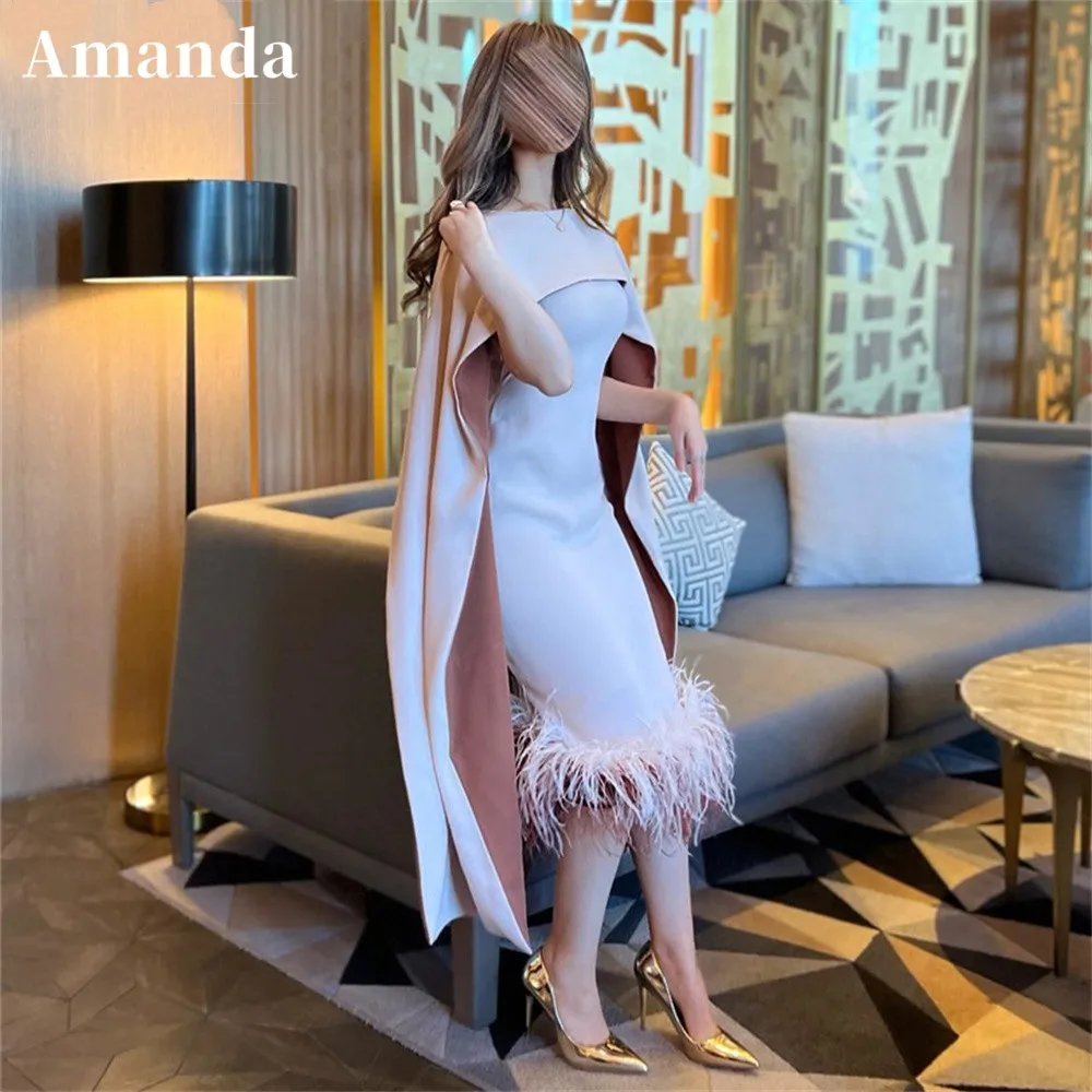 

Amanda Ostrich Fur Tail فساتين السهرة Luxury Feather Prom Dress 2023 Gentle Mermaid Vestidos De Noche Sexy Knee Lenght Prom Gown