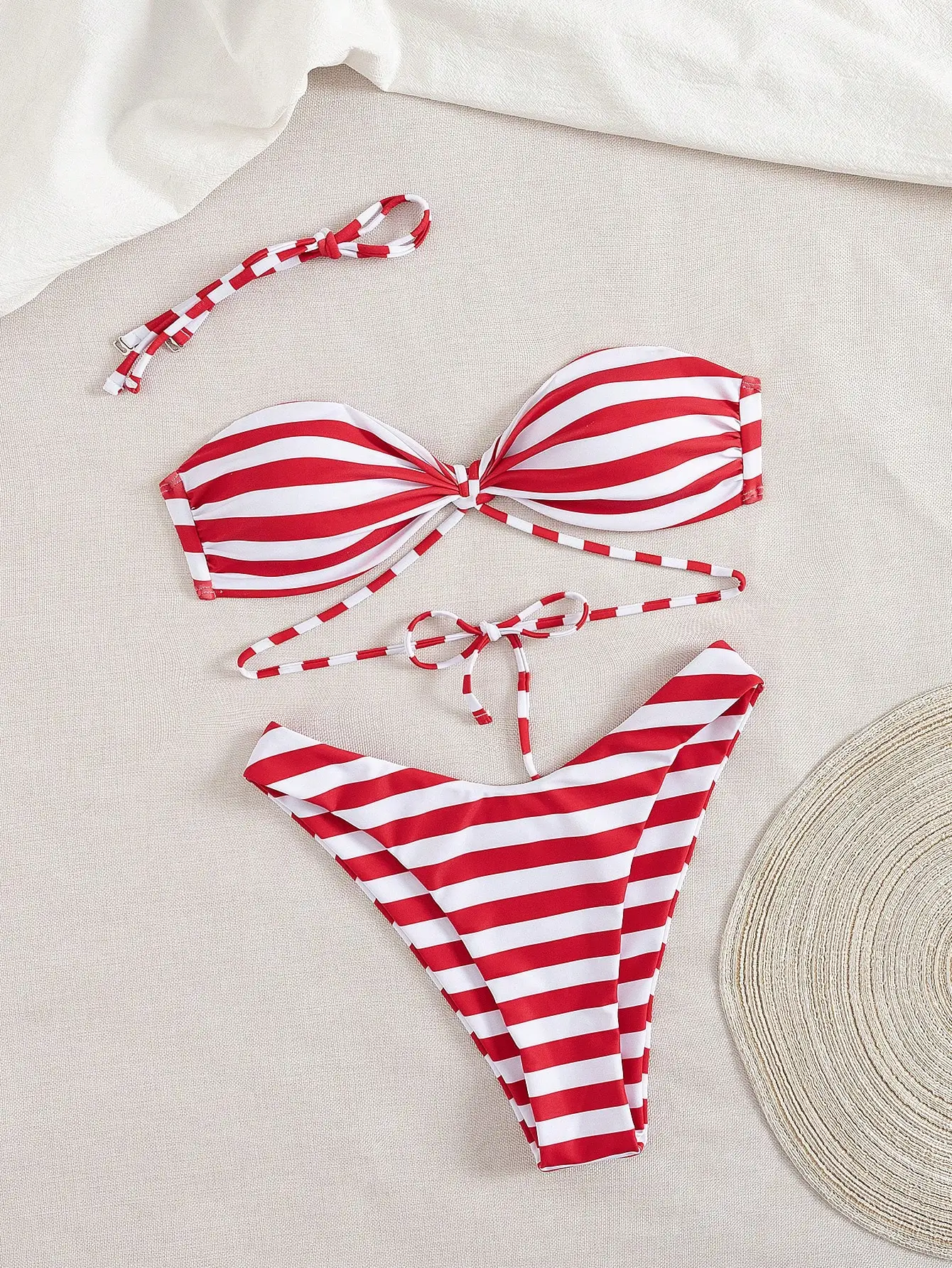 

Red And White Striped Bikini Set Women Retro Y2K Beach Swimwear
