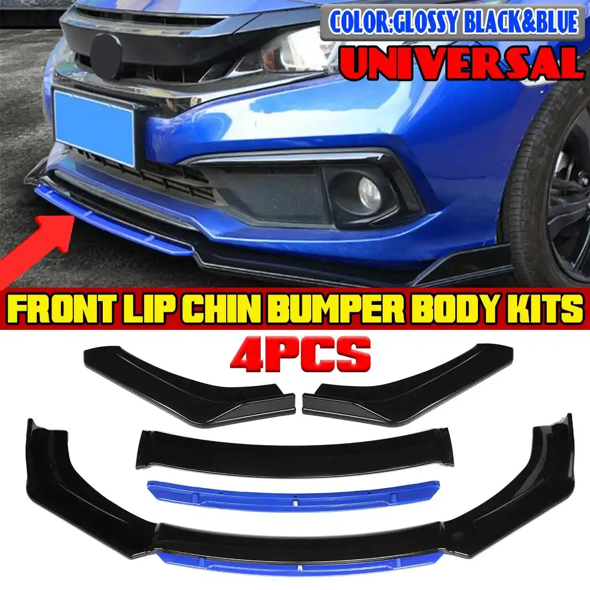 4x Car Front Bumper Lip Spoiler Chin Bumper Body Kits Splitter Diffuser For AUDI A3 A4 A5 A6 A7 A7 A8 Q3 Q5 RS5 RS6 RS7 S3 S4 TT