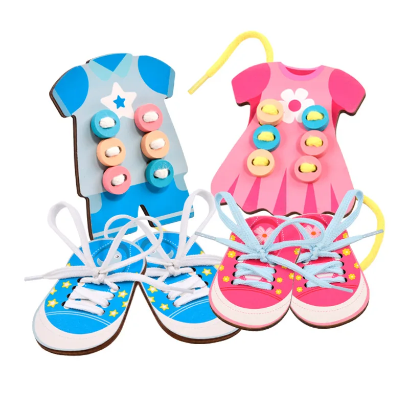 1Set Children's Fun Montessori Learn Basic Life Skills Teaching Aid Clothes Threading Button Sewing Board Game Educational Toys