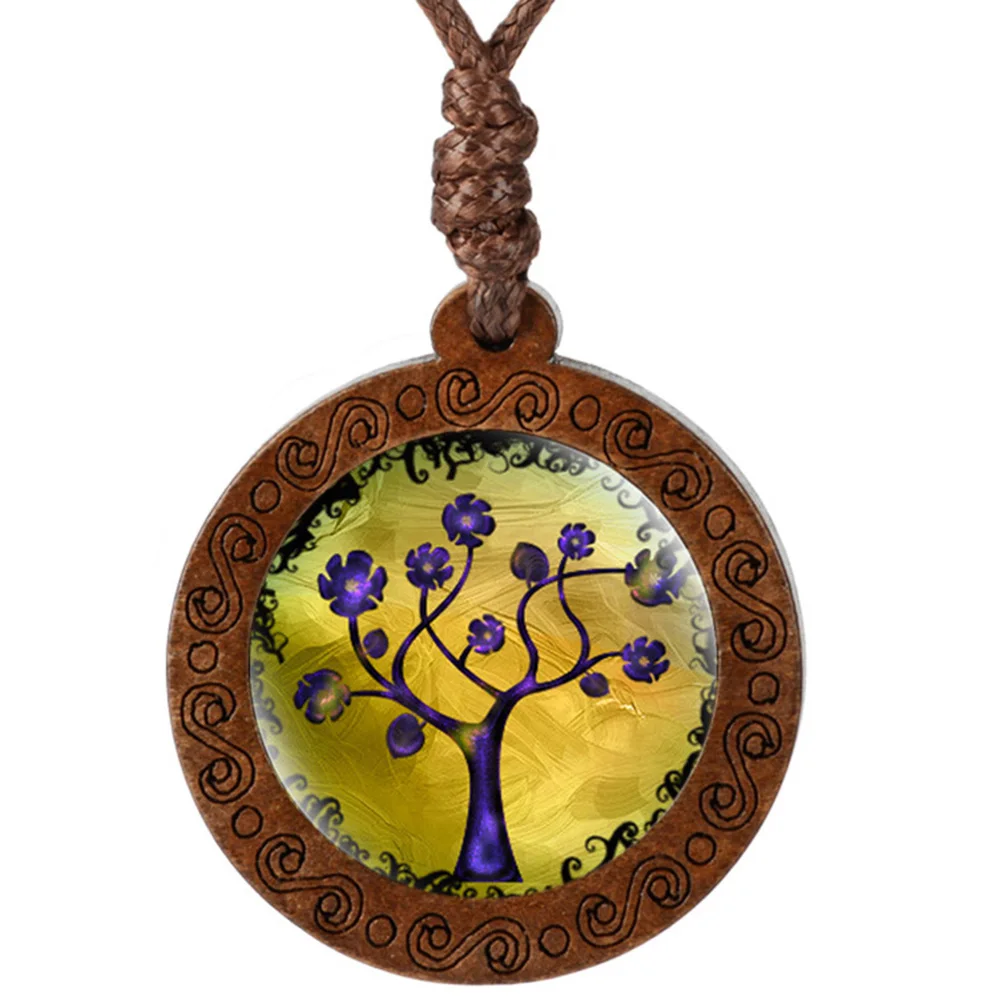 Stammbaum wie des Lebens Kuppel Glas Cabochon Holz Anhänger Halskette für Frauen Männer Schmuck Geschenk mit verstellbaren Wachs Seil Kette – Detail 9