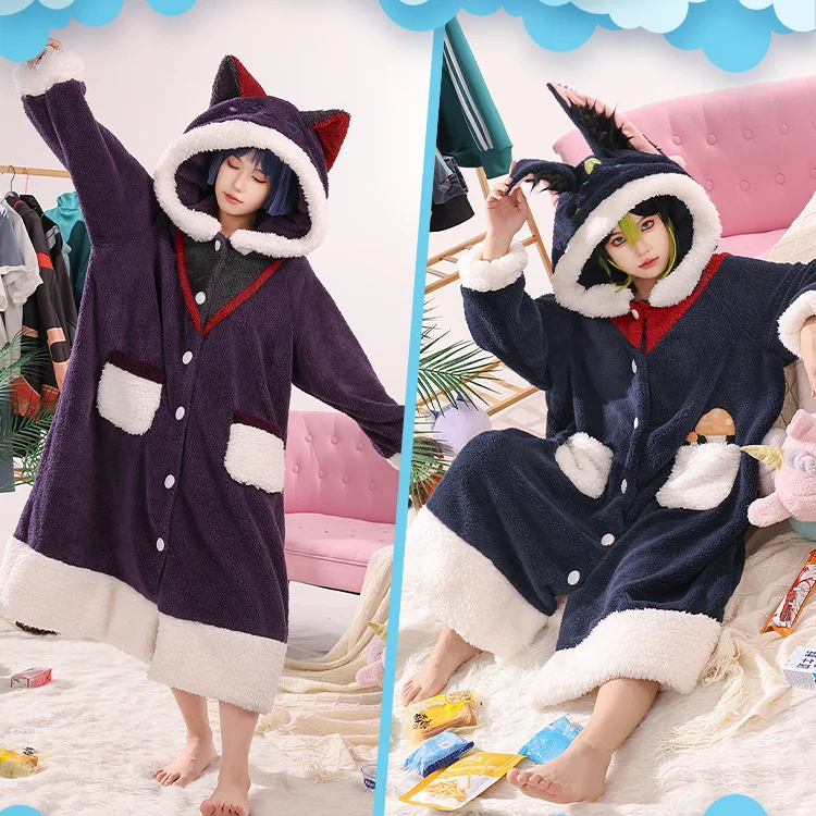 Genshin Impact Cosplay Costume Anime Tartaglia Xiao Zhongli Ganyu Scaramouche Plush Pajamas Cartoon Winter Sleepwear Nightgown