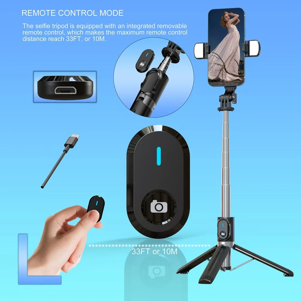 DIXSG P93 Phone Selfie Stick Tripod with Bluetooth Remote Lightweight 1.3m Stand for Selfies, Live Compatible GO Pro,camera