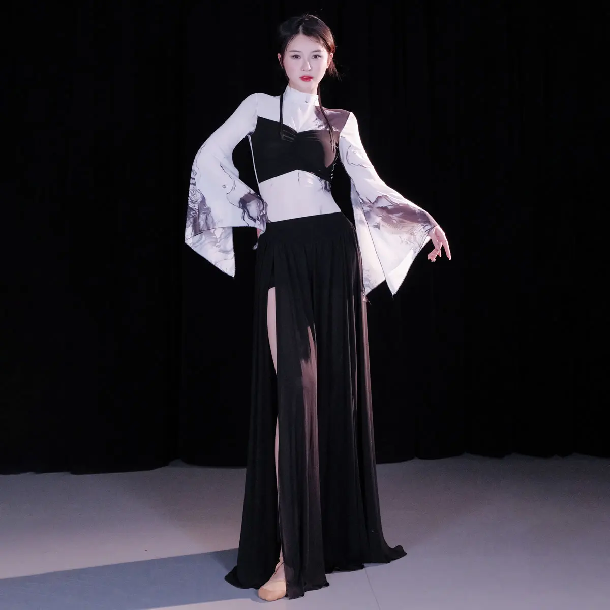Traje de dança do ventre adulto feminino personalizado estilo chinês conjunto de dança oriental manga comprida terno de prática roupa de desempenho de grupo