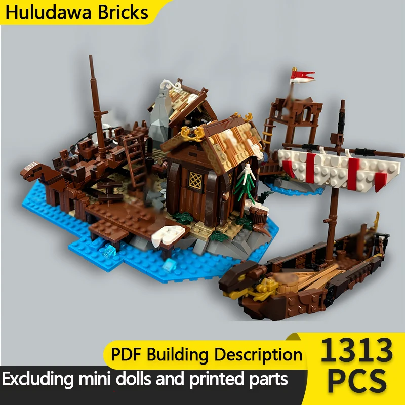 

Средневековый замок, модель MOC, строительные кирпичи, деревня викингов, корабль, модульная технология, детские праздничные подарки, сборные игрушки, костюм