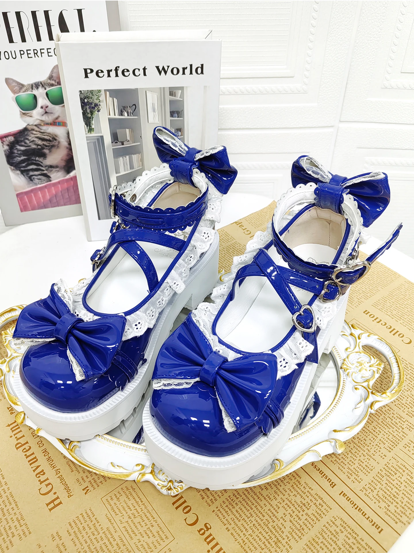 

New Round Toe Lolita Shoes Bow High Heels Princess Lace Lolita Shoes Japanese Lolita Girls' Tea Party Single Shoes