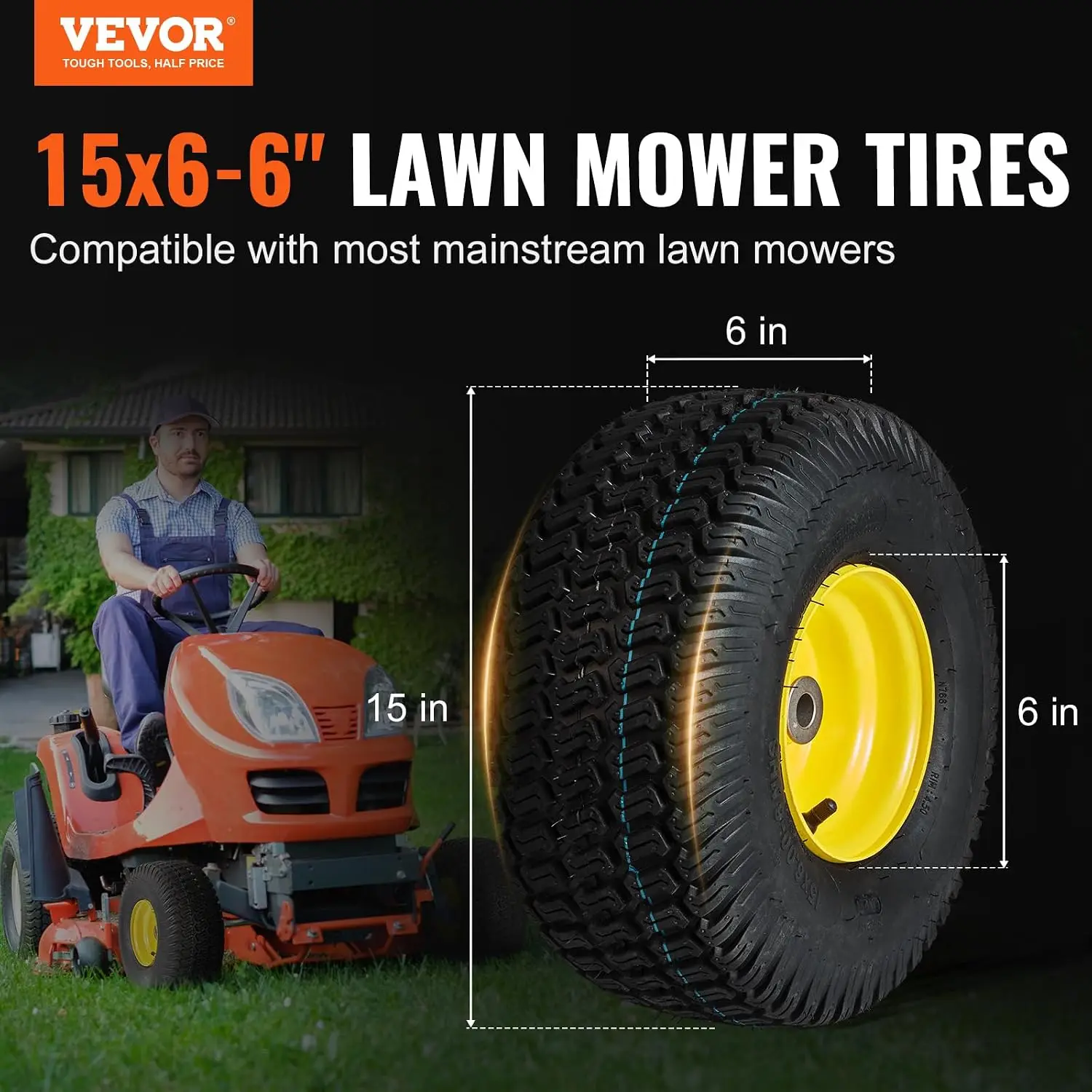 Lawn Mower Tires with Rim, 15x6.00-6