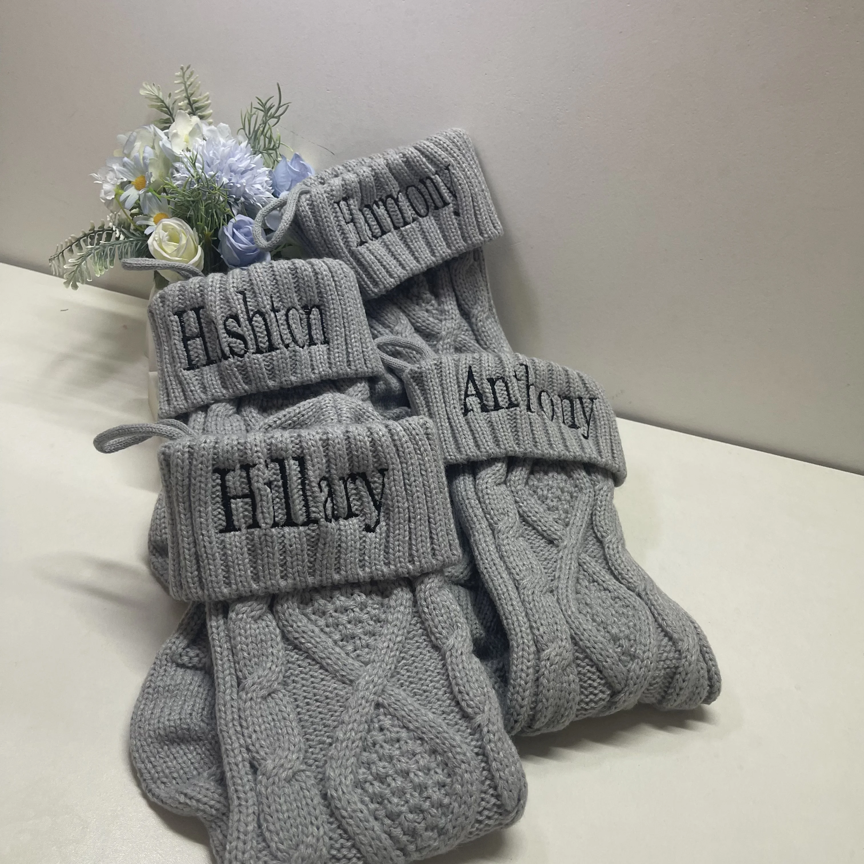 

Knitted Wool Socks Kids Christmas Candy Bags Personalized Name Household Wall Decoration Christmas Stockings Custom Gift Socks