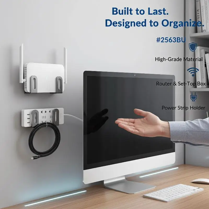 Wall-mounted Router Storage Box 2pcs Set Punch-free Set-top Box Fixture Home Space-saving Wall Organizer Kit
