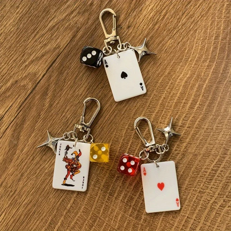 1Pc Funny Playing Dice Poker Keychain Playing Card Backpack Pendants Waist Bag Car Key Charms Accessories Birthday Gifts view 3