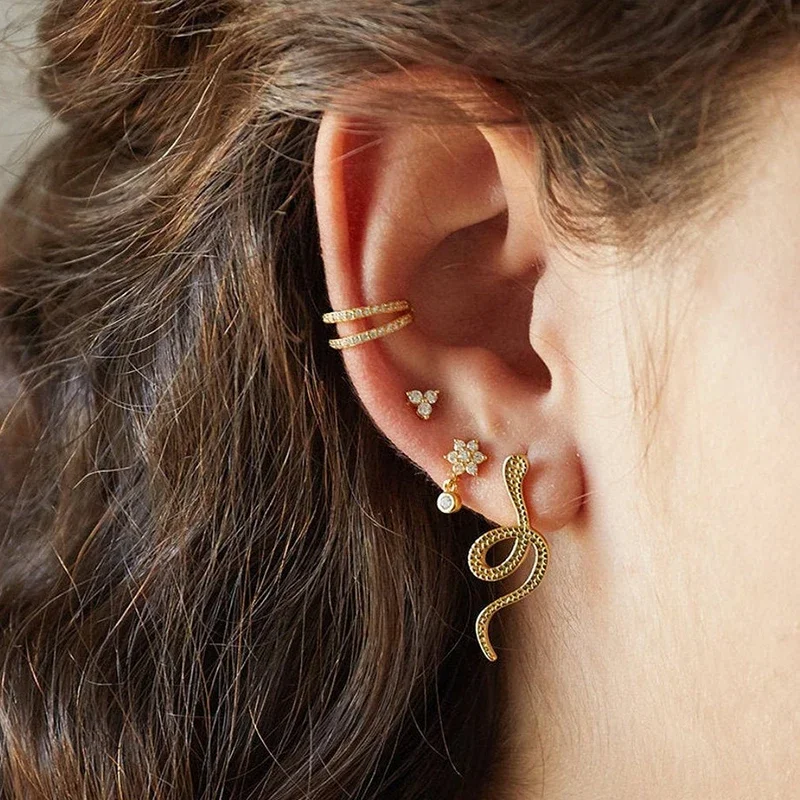 925 Sterling Silver Needle Double Layer Metal Round Hoop Earrings for Women Gold Color Silver Crystal CZ Huggie Earrings Jewelry