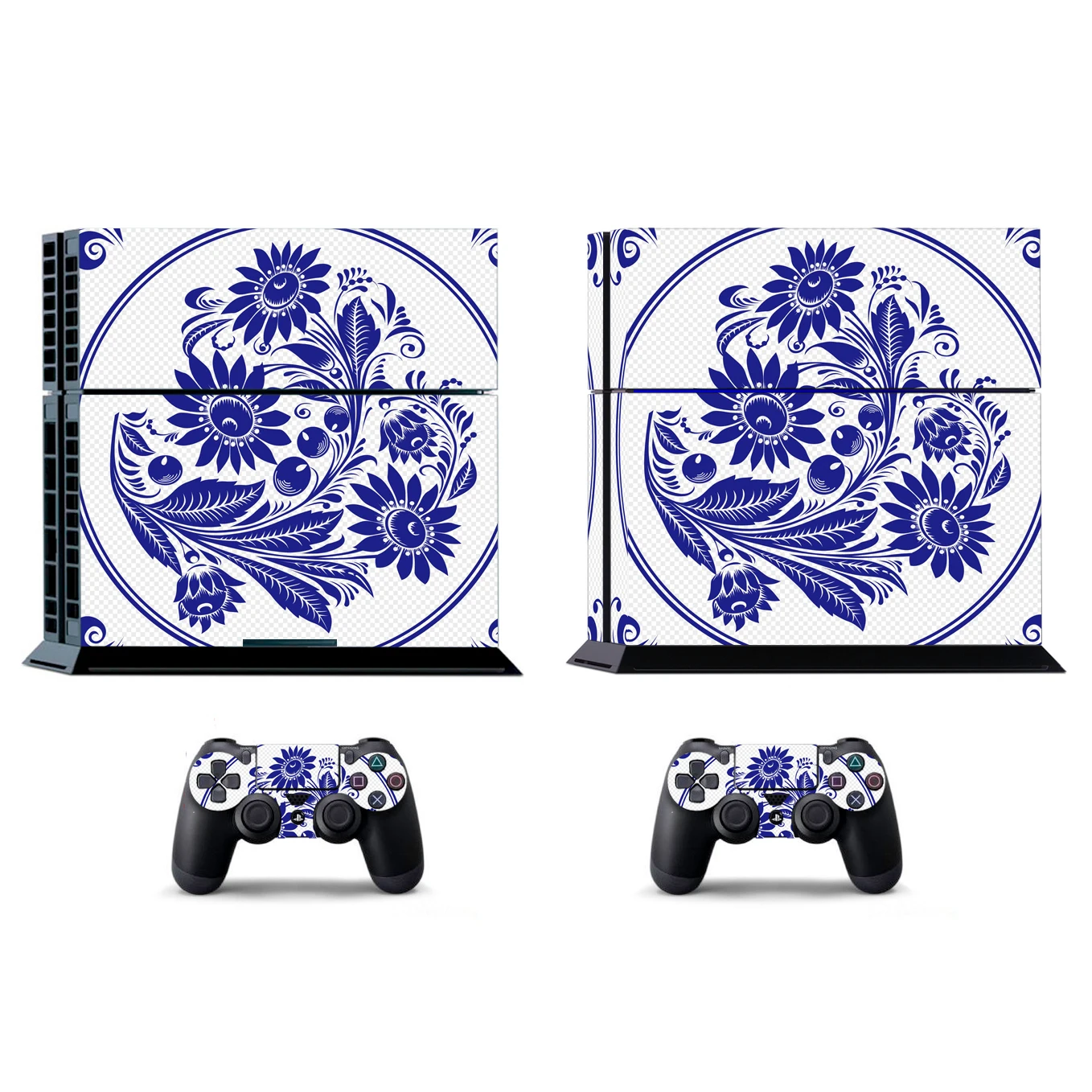 소니 PS4 플레이스테이션 4 및 2 컨트롤러 스킨 스티커, 블랙 블루 및 화이트 1458 비닐 스킨 스티커