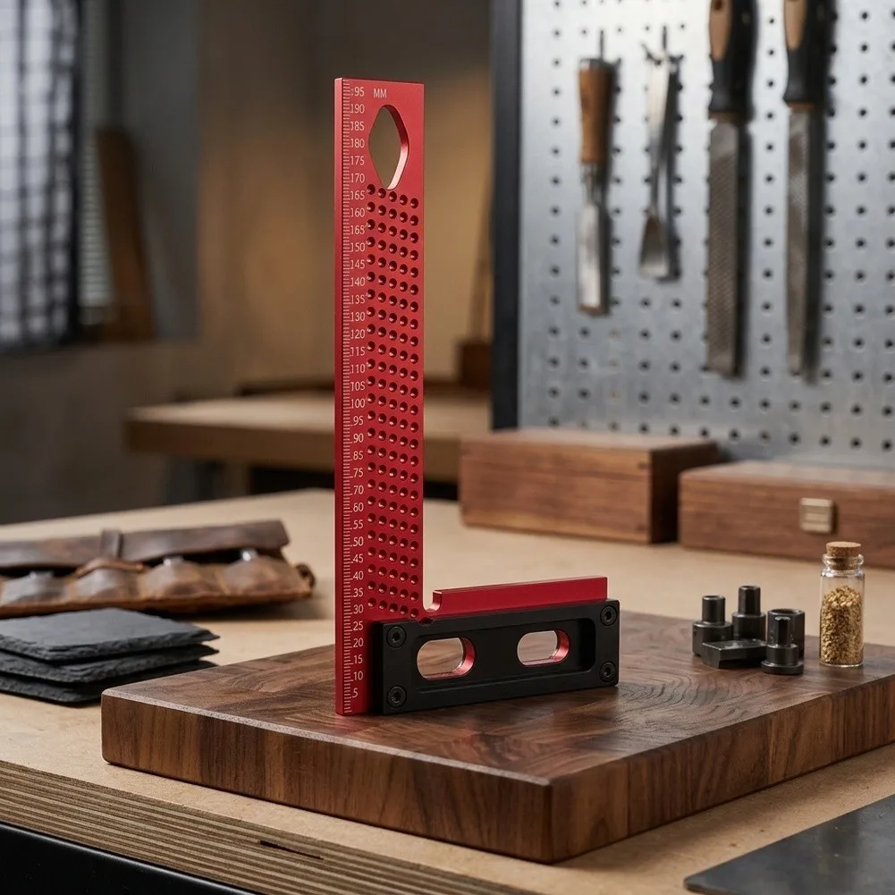 Precision Woodworking Ruler With L-Shaped Marking Holes For Accurate Line For Accurate Line Layout And Parallel Scribing Tool