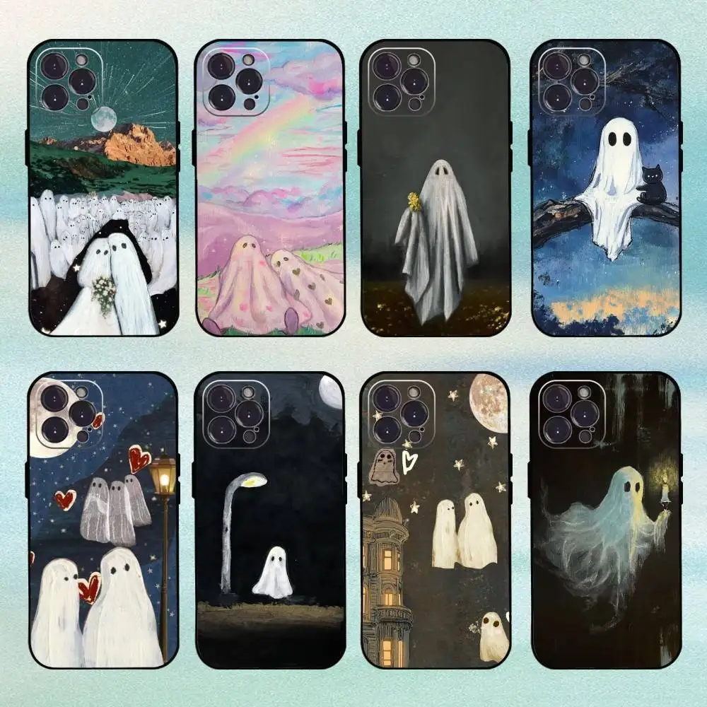 

O-Oil Painting C-Cute G-Ghosts Lovely Phone Case For iPhone 16,15,14,13,12,Plus,Pro Max, 5G Others Soft Black Cover
