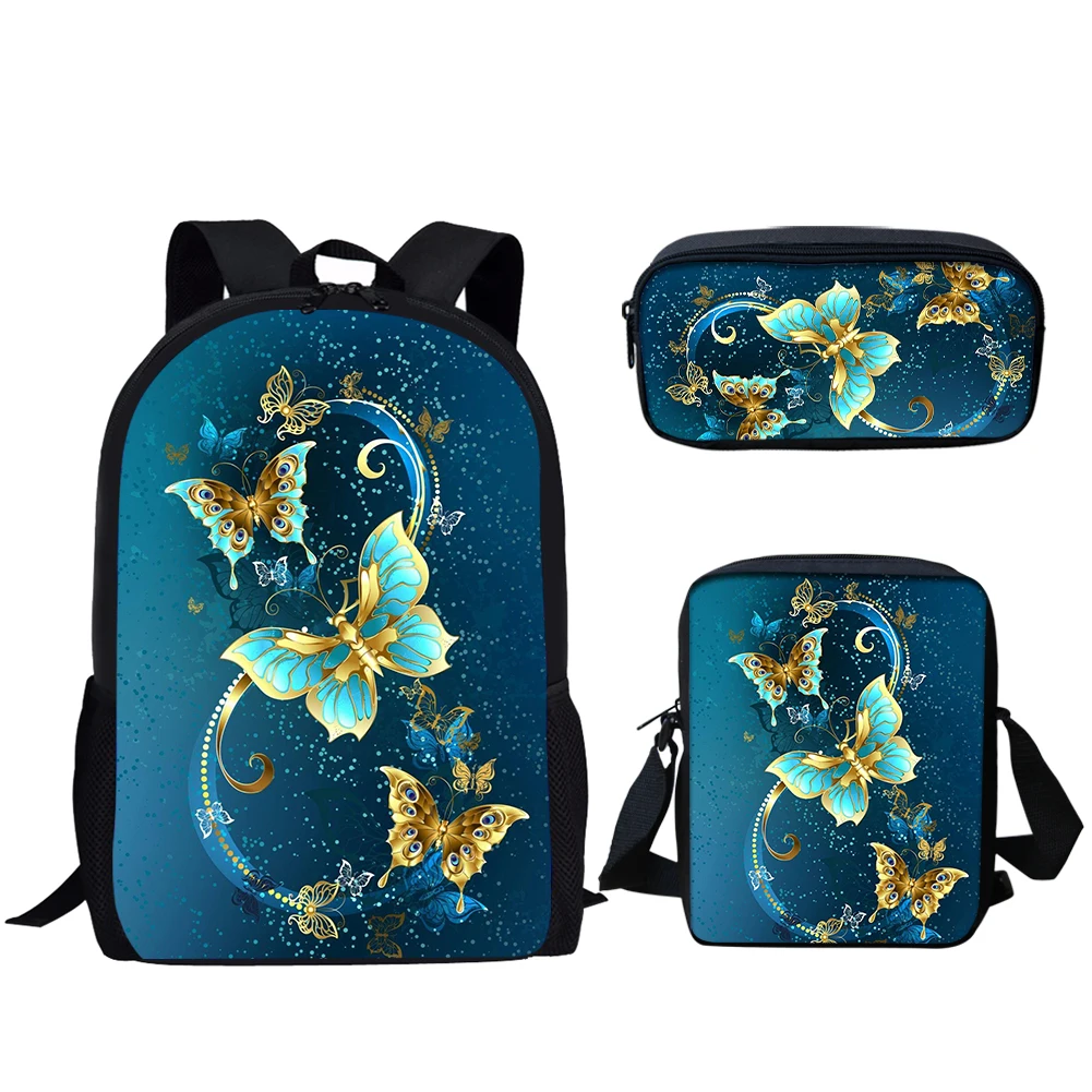 

Belidome 3Set School Bags for Teen Boys Girls Butterfly Print Casual Backpack for Kids Lightweight Bookbag Mochila Escolar