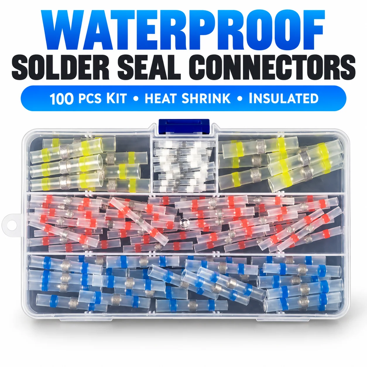 20-100Pcs Waterproof Solder Seal Wire Connectors Heat Shrink Butt Terminals Insulated Electrical Wire Splice Sleeve Tool Kit Set