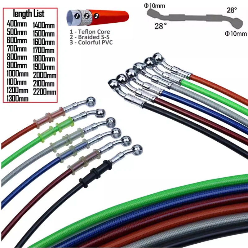 

28° Motorcycle Electric Vehicle Brake Oil Pipe Scooter Brake Pipe Brake Steel Throat High-Pressure Oil Pipe Joint 10mm