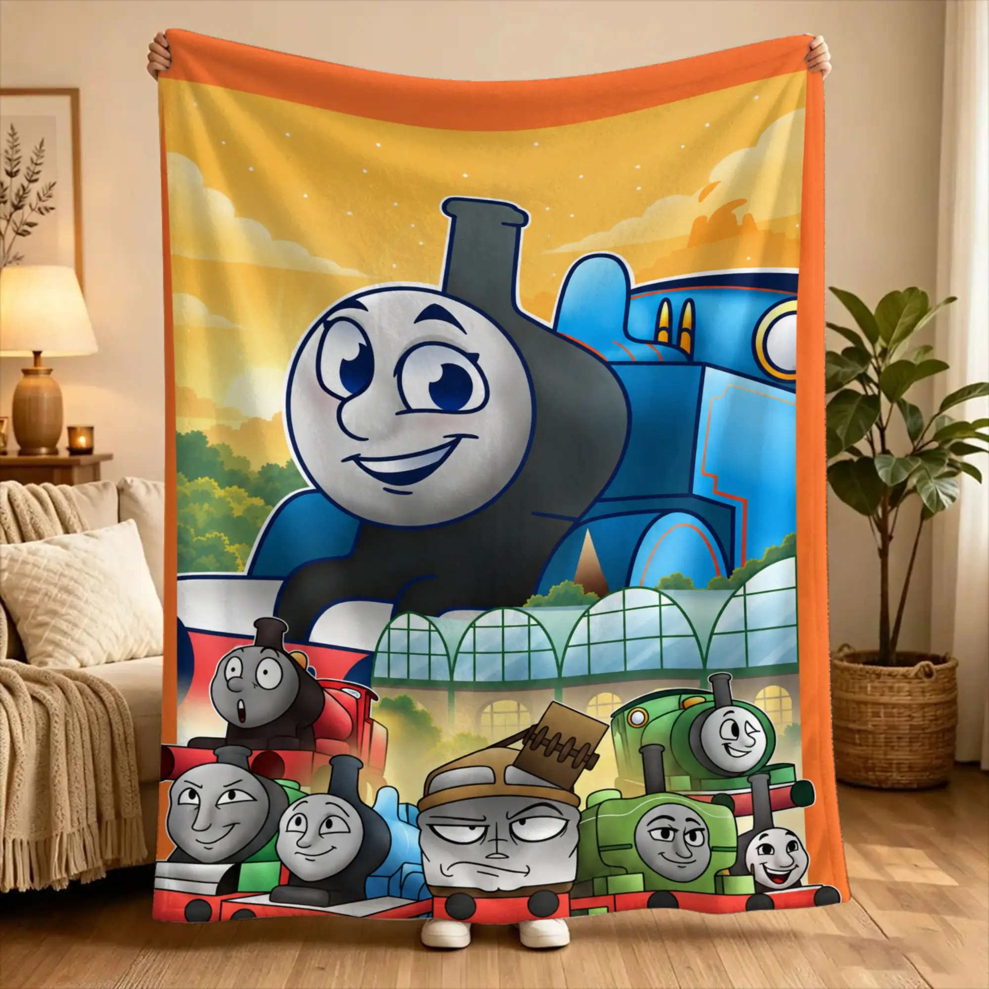 T-Thomas The Train Friends Warm Blanket  Decorative Plush Bedding Throws Funny Couch Bed Flannel Bedspread Sofa Bed Cover