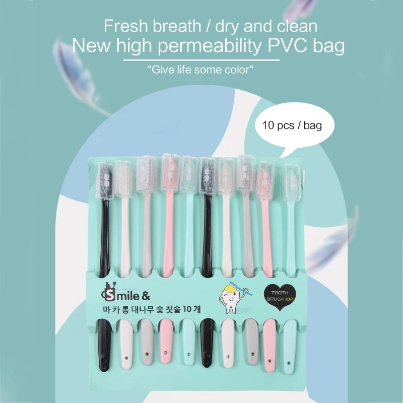 Q1QD 10pcs/set Eco-Friendly Toothbrush Natural Handle Soft Bristle Adult Soft Bristle