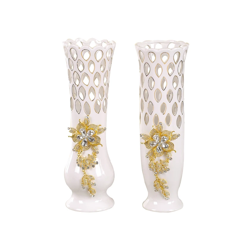 

White ceramic vase hydroponic rich bamboo European style simple modern flower arrangement ornaments