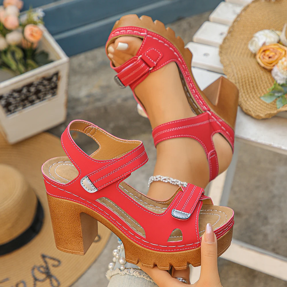 Women Sandals Fish Mouth Thick Heel Sandals Outdoor Summer Large Size High Heels Shoes Roman Style Synthetic Leather Shoes Women image 3