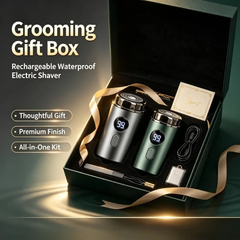 USB Rechargeable Waterproof Electric Shaver for Men with LED Display Portable Travel Razor Wireless Grooming Tool Gift Box
