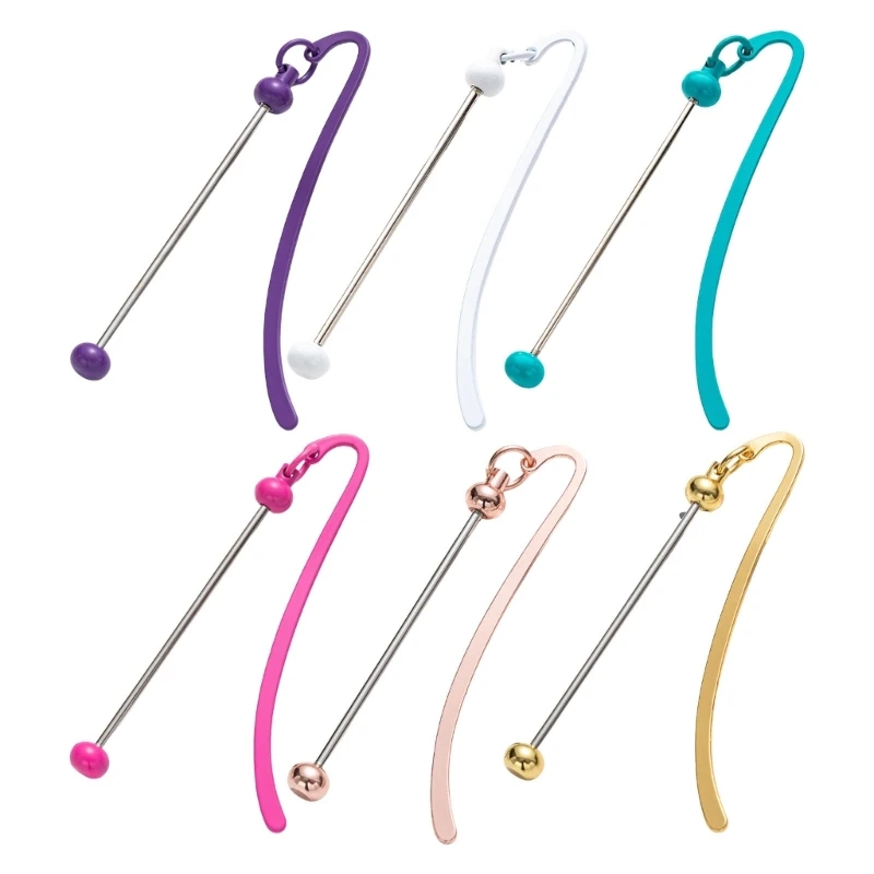 6Pcs Beadable Hook Bookmarks Metal Book Marker with Long Beadable Pendant Reading Accessories for Book Lover Reader