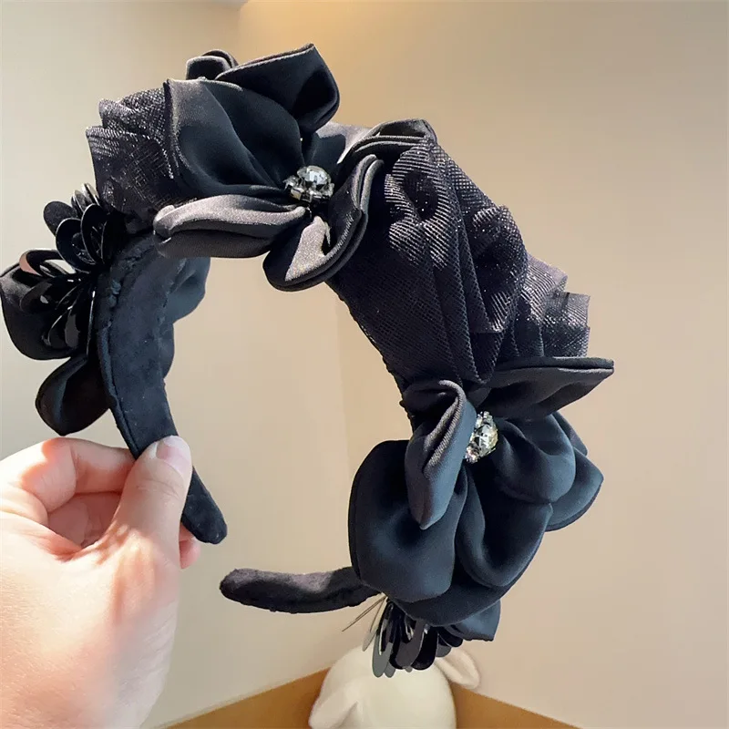 New Solid Color Simulation Garland Bridal Mesh Headband Girls Curled Flower Core Flower Headband Performance Hair Accessories