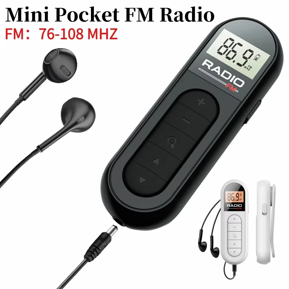 Radio FM saku Mini, penerima Radio portabel 3.5mm, klip Jack Headphone, Radio kecil untuk konferensi, pemandu wisata, Balap