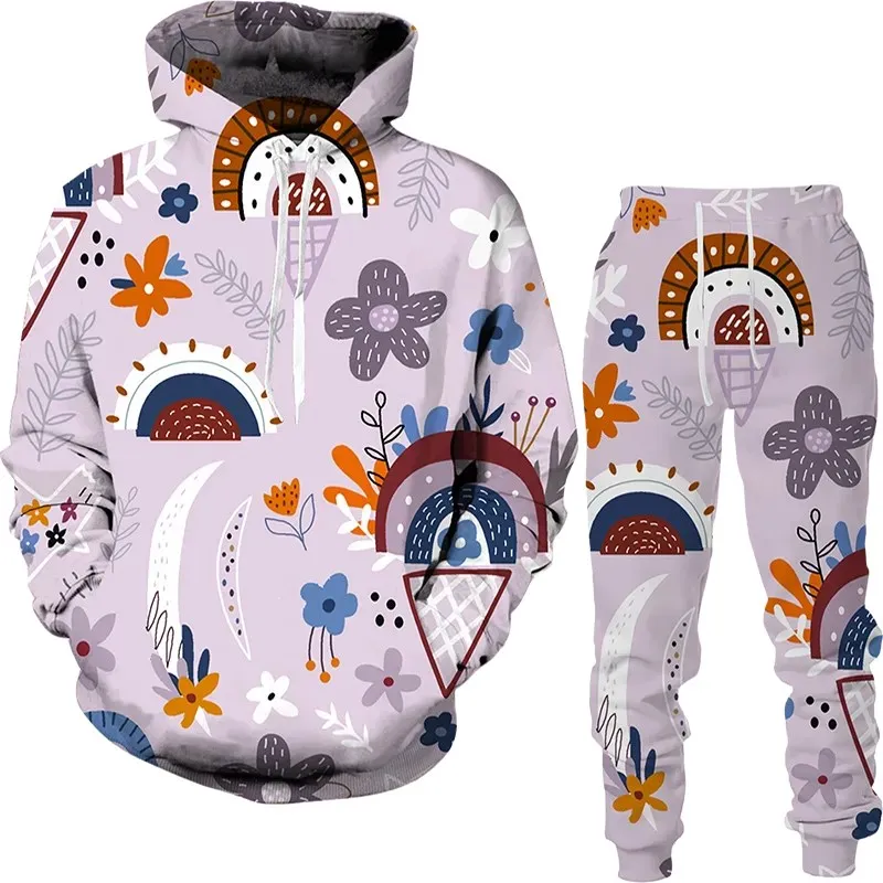 

New Funny Graffiti Men's Hoodies 3D Printing Sportswear Men's Sweatshirt Pants Hip-Hop Street Men's Clothing Two-piece Set