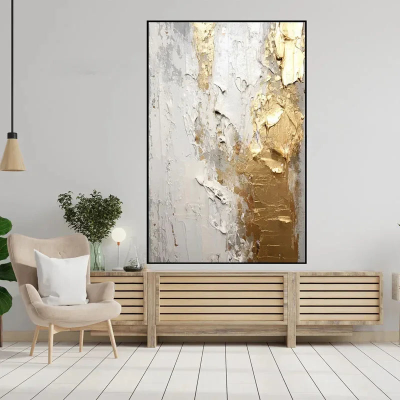 

Handmade Gold Abstract Textured Oil Painting Wall Art, Noframed Abstract Luxury Modern Canvas Oil Painting for Livingroom Decor
