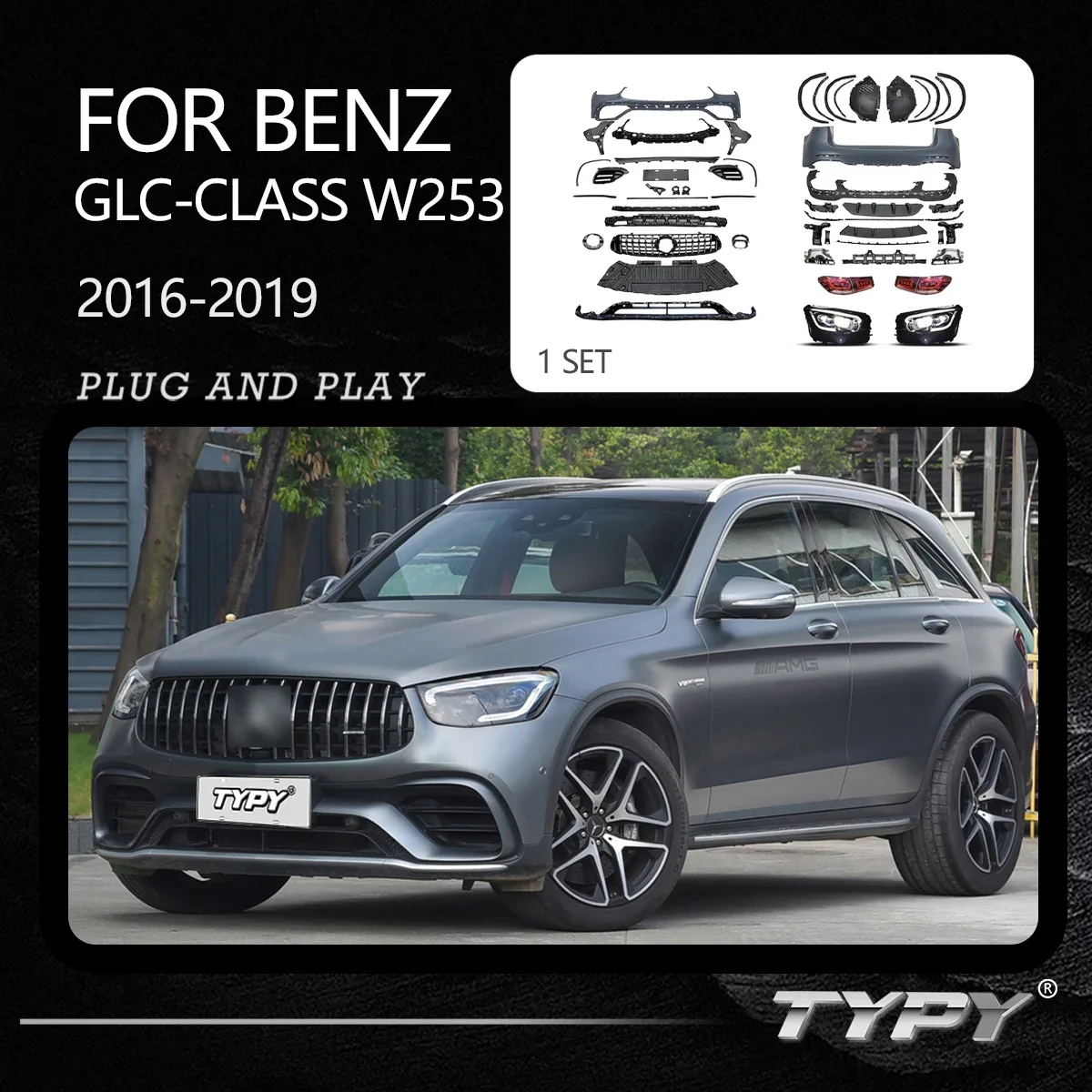 Car Styling Bodykit Assembly For Benz GLC W253 Bodykit 2016-2019 Upgrade Modified To 2021 NEW Benz AMG 63S Styling Bodykit