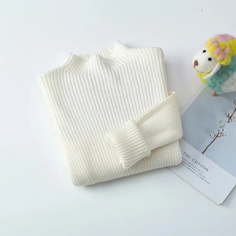 Autumn Winter Children's Sweater Girls Knitted Tops Boys High Collar Sweaters Baby Knitwear Clothes  Casual