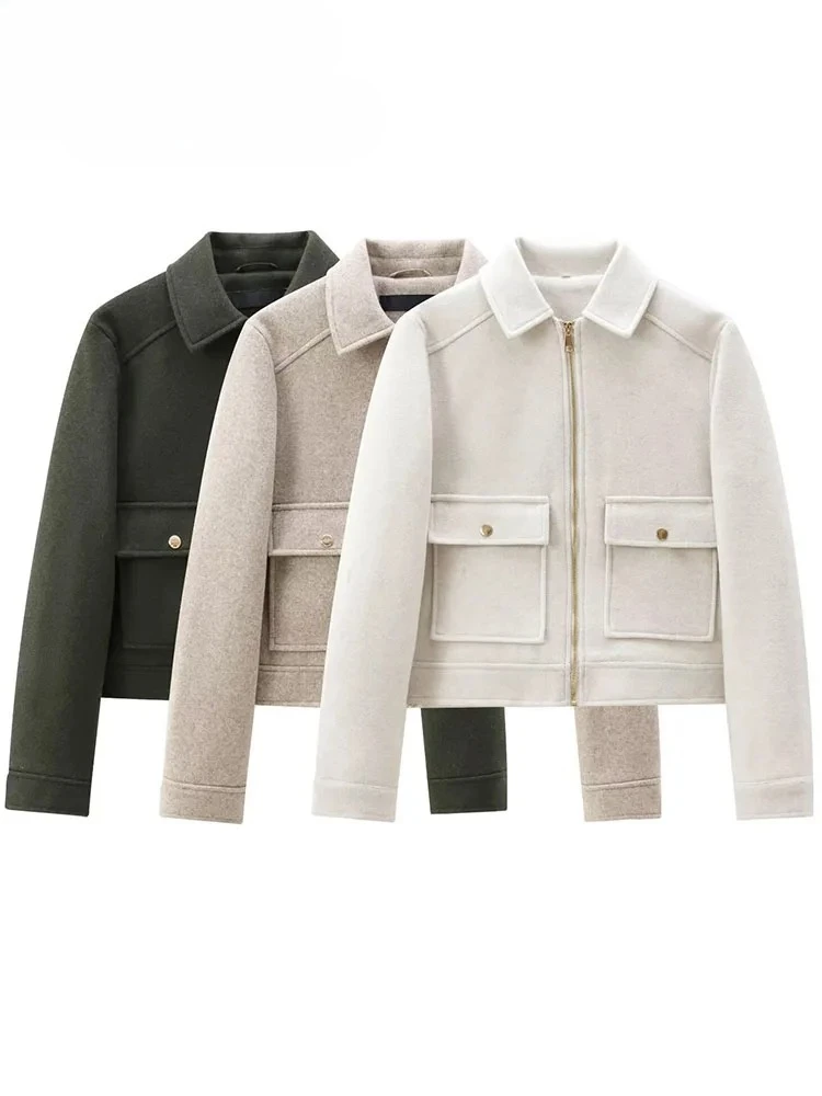 

2025 New Women's Zipper Jacket Coat New Winter Long Sleeve Pocket Outerwear Coat Short Street Elegant Women's Jacket