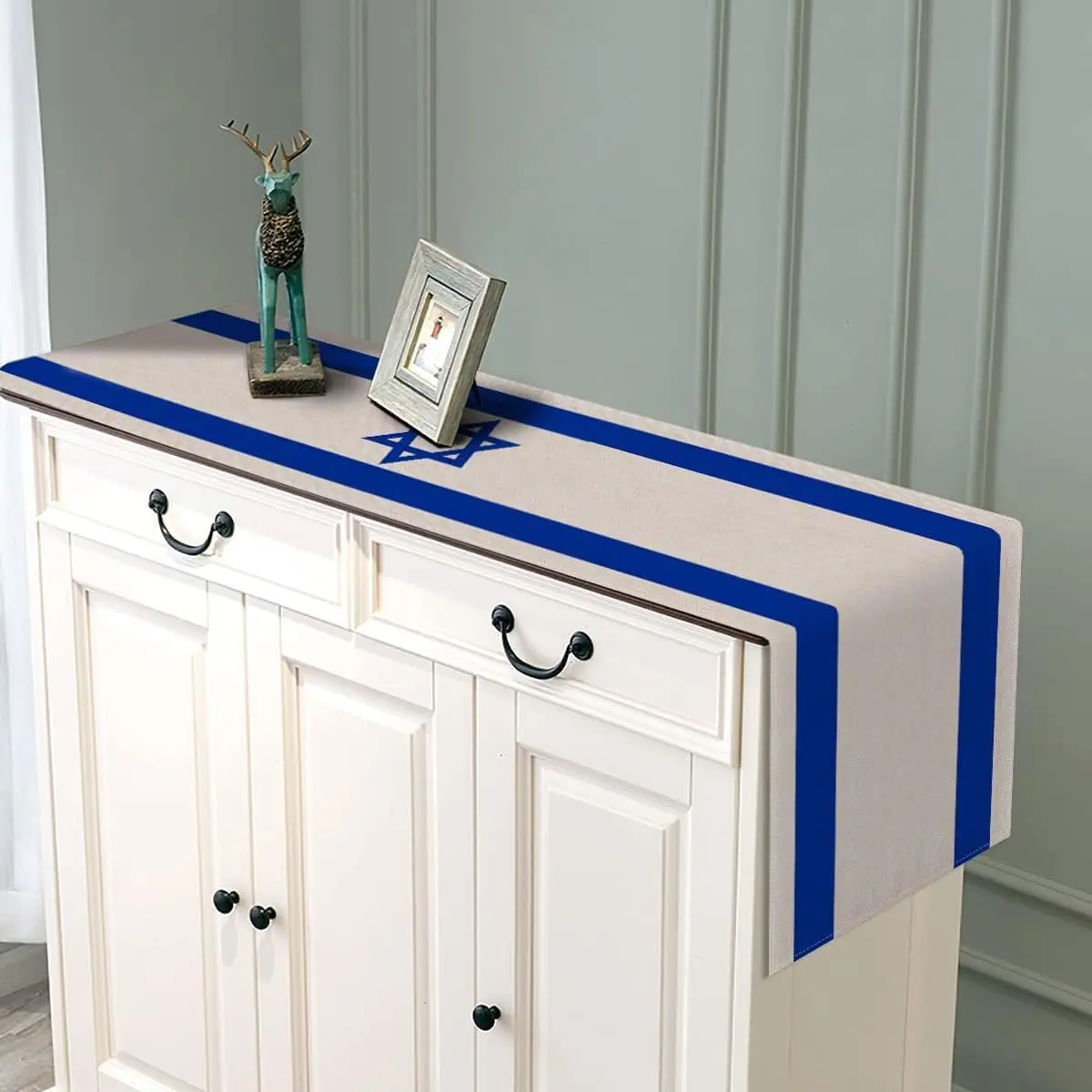 الكتان علم إسرائيل الجدول عداء اليهودية الجدول الديكور ل Passover روش Hashanah Sukkot Sukkah المطبخ غرفة الطعام ديكور الحفلات #4