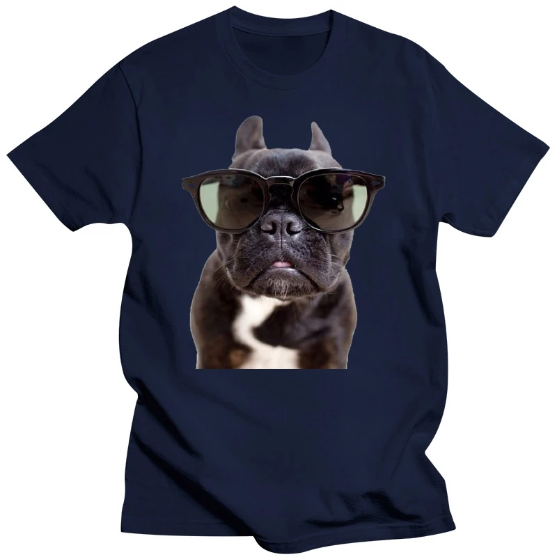 Black dog Cute Animal fun French Bulldog Sunglasses Funny Joke Men T Shirt Tee Men 100% Cotton Print Shirts