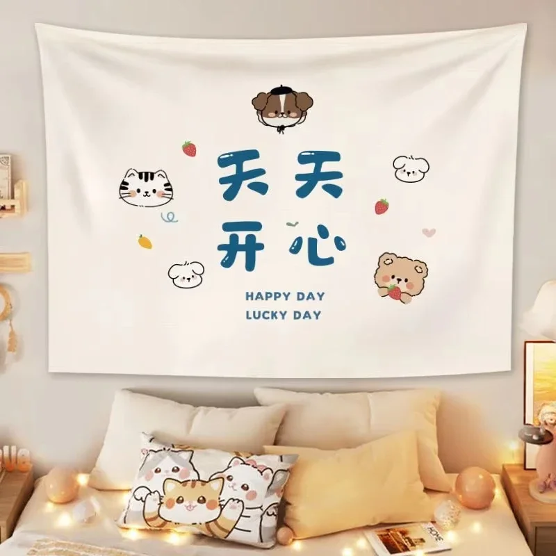 Colorful Hairball Elf Tapestry GOOD LUCK Cartoon Wave Point Background Cloth Warm Tapestry Room Decoration