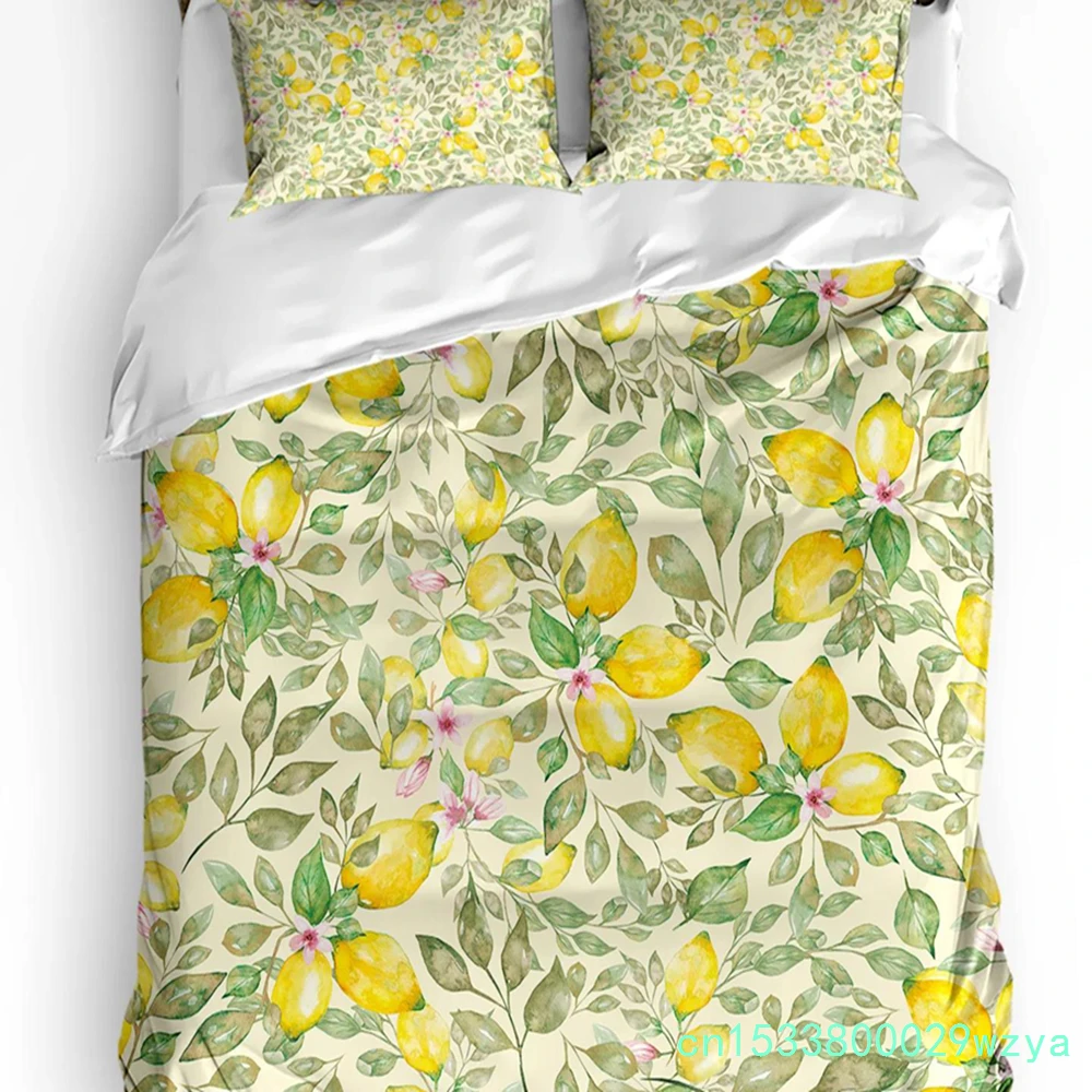Watercolor Lemon Fruit Bedding Set 3pcs Boys Girls Duvet Cover Pillowcase Kids Adult Quilt Cover Double Bed Set Home Textile